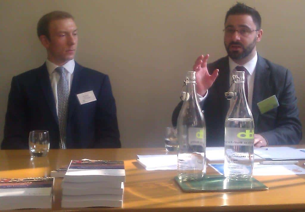 Jon Foster and Leo Charalambides answering questions at the report launch